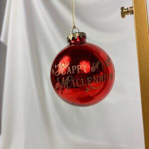 Vintage 2000 Happy New Millennium Merry Christmas Red Glass Ornament